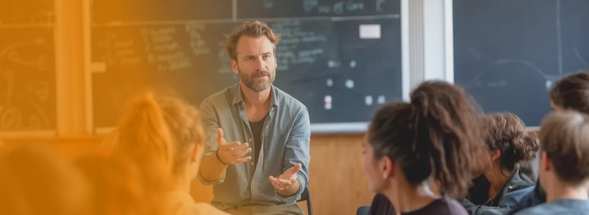 docent lesgeven uitleggen schoolbord leerlingen