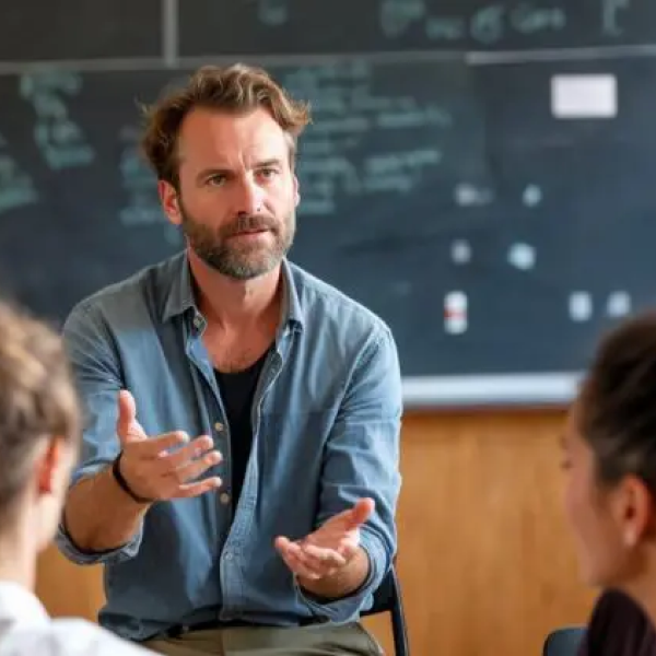 docent lesgeven uitleggen schoolbord leerlingen